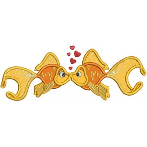 Two Goldfish Kissing Applique Machine Embroidery Design Digitized Pattern